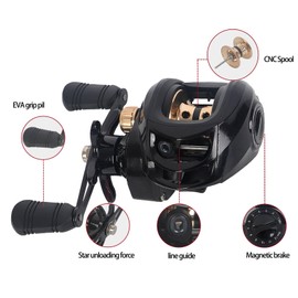 Bait Casters Reel, Carbon Fiber Drag Fishing Baitcaster Reel, Baitcasting Reels with 7.2:1 Gear Ratio 10+1 Ball Bearings 18lbs Max Drag Right Hand，Fish Gift for Man