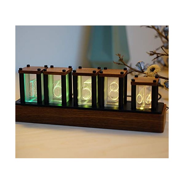ClocTeck Nixie Tube Clock Wood RGB Digital Clock with Beautiful