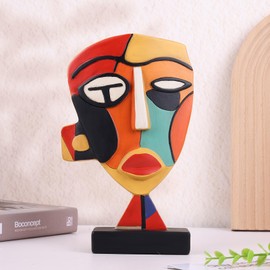 orenm Resin Mask Abstract Sculpture,Set of 3 African Art Figurines,Modern Home Decor African Statues,Afrocentric Aesthetic Decor for Home,Office,Living Room,Bookshelf,Cabinets Accent(C-1pcs)