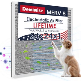 Demiwise 24x24x1 Electrostatic Air Filter, Washable & Reusable Aluminum AC/HVAC Furnace Filter, MERV 8 Permanent Air Filter, Lasts a Lifetime, Increases Airflow（Actual Size:23.39"x23.39"x0.82"）