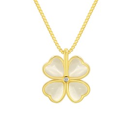 Rhinestone 4 Clover Leaf Pendant Necklace for Women Created Clear Crystal Cats Eye Lucky Flower Choker Snake Chain Necklaces Jewelry for St Patrick (Golden)