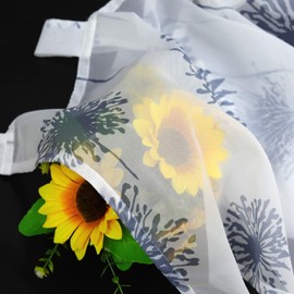 HeichkelL Voile Net Curtain with Loops "Dandelion" Transparent Short Curtains with Digital Print Bistro Curtain Kitchen W x H 120 x 60 cm