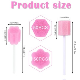 100 Pieces Sponge on A Stick, Mouth Swabs for Elderly and Babies, Pink Hexagon and Plum Shapes, Gentle Oral Care Sponges for End of Life Care and Daily Use