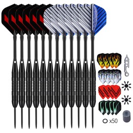 LARRITS 6 Pack / 12 Pack Steel Tip Darts Set 22 23 24 Grams Steel Dart with Aluminum Shaft 18 pcs Dart Flights 6 pcs Spare Aluminum Dart Shafts 6 pcs Rubber O-Rings and Dart Sharpener (23g 12pack)