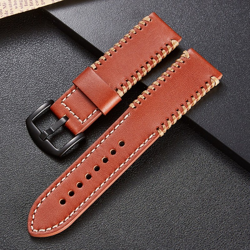 22mm Exquisite Leather Watch Band Wristwatch Strap Replacement Accessory Brown