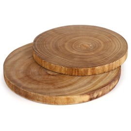Nicunom 2 Pack Large Wood Slab Serving Board, 9"-10"/11"-12" Wood Cheese Server Round Board, Wooden Slices for Table Centerpieces