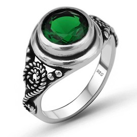 LOMBARDY JEWELRY Round Shape Brilliant Cut Green Cz Cubic Zirconia Stone Genuine 925 Sterling Silver Simulated Emerald Luxury Filigree Statement Ring for Women Gift for Her (8)