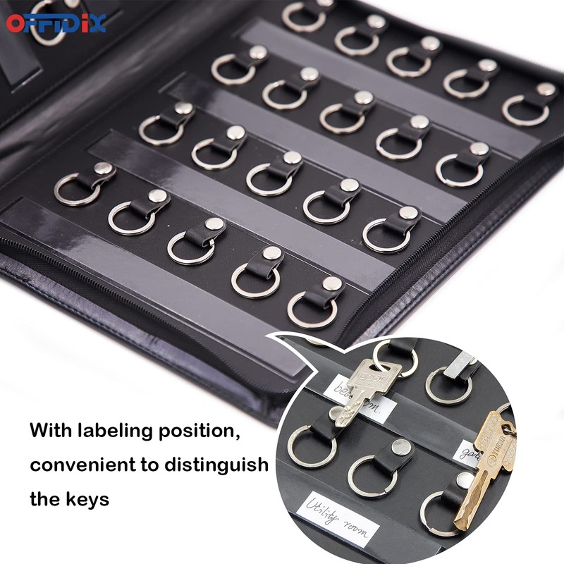 OFFIDIX Large Zippered Key Case,Leather Portable Key Cabinet, 40 Key