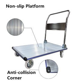 Pake Handling Tools - Folding Platform Truck, Aluminum, 550 lbs Capacity, 35.5" x24'', Compact Foldable Cart for Warehouse, Restaurant, Shops Factories and Home - Flatbed Cart with 4 Rubber Wheels