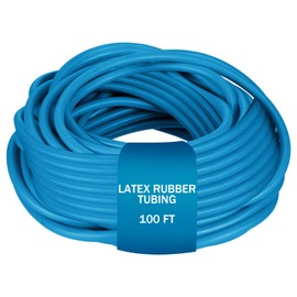 Frienda 100 ft Latex Rubber Tubing 3/8 inch OD 1/4 inch ID Multicolor Natural Latex Tube Surgical Tubing Sling Rubber Band Fitness Hose, 1 Continuous Piece (Blue)