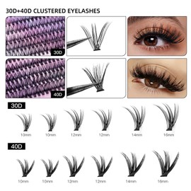 Fluffy Cluster Lashes Kit - Wispy Lash Clusters Kit for Natural Lash Extensions - Eyelashes Individual Kit DIY Extensions 30D+40D - D Curl 10-16mm Individual Lashes Set with Bond and Seal for Women