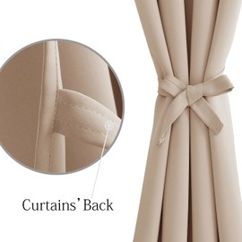 DWCN Short Blackout Curtains with Tiebacks for Kitchen - Thermal Insulated Short Grommet Curtain Tiers, Set of 2 Panels, 38 x 45 Inch Length, Beige