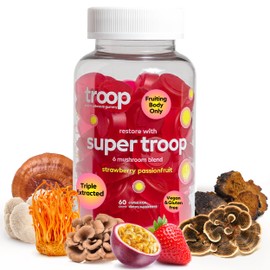 Troop Super 6 Mushroom Gummies — Immunity, Energy and Mood Boost — Triple-Extracted Fruiting Body — Vegan, 60 Count