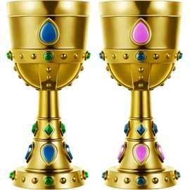 Suclain Medieval Molded Crown Goblets 8 oz Gold Jeweled Goblet Vintage Plastic Goblet King Queen Party Goblets Medieval Party Decorations for Carnival Party Drinking Supplies(2 Pcs)