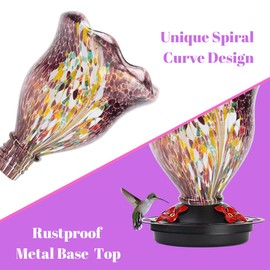 Qweno Flower Vase Shaped Hummingbird Feeder for Outdoors, Hand Blown Glass Hummingbird Feeders for Outdoors Hanging with 4 Feeding Ports, 37 OZ Leak-Proof Bird Feeder - Garden Decor Gifts for Women