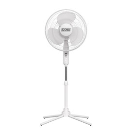 EZ-CHILL 16” Oscillating Pedestal Fan, 3-speed Options, 90-Degree Oscillating Head, Adjustable Height and Tilt, Powerful Air Flow, White, MTSP15-16AZ