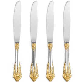 KEAWELL - Juego de 4 cuchillos para cena, acero inoxidable 18/10, pulido con espejo, juego de cuchillos de cena de lujo (Acento dorado)