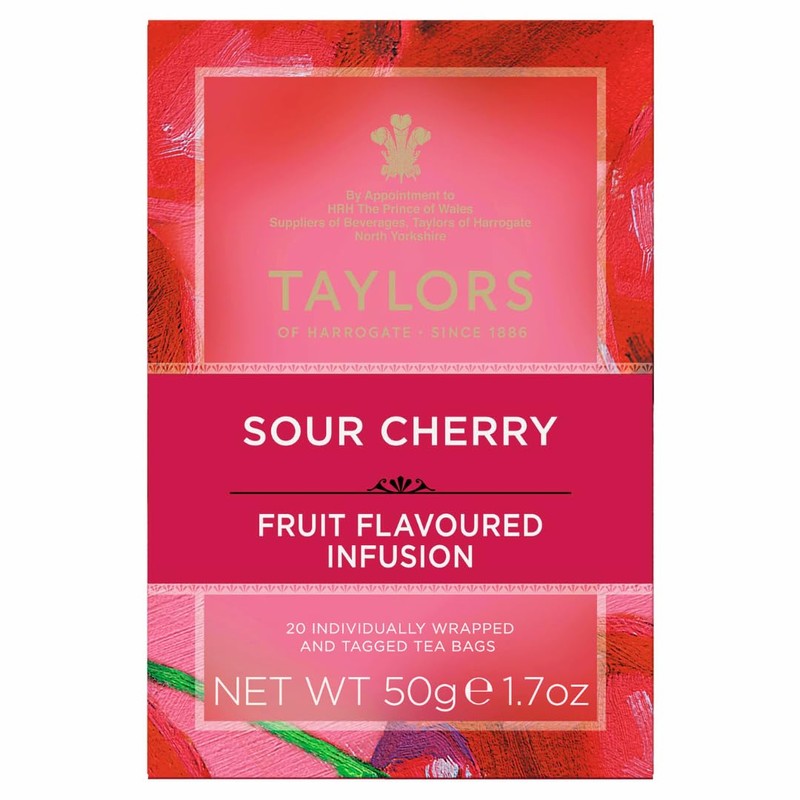 Taylors of Harrogate Sour Cherry, Herbal Tea, Individually Wrapped Bags,
