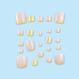 French Press on Toenails Short Square Fake Toe Nails Summer False Toenails Glossy Full Cover Acrylic Glue on Toenails Cute Toe Nails Artificial Stick on Toenails for Women Manicure 24 Pcs