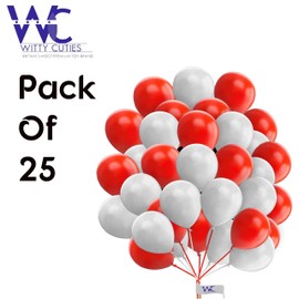 Round Balloons 25 Pack 12 Inch White & Red Balloons for Birthday Party Decorations Balloons for Kids Party Baby Shower Engagement Wedding Party and Other Festivals.
