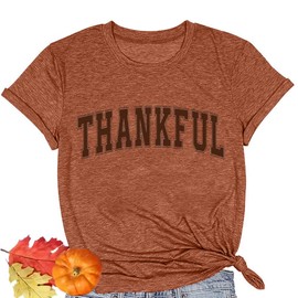 Thankful Shirts for Women Vintage Graphic Print Leopard Thankful T Shirts Fall Classic Short Sleeve Grateful Thankful Blessed Tee Tops(Brown M)