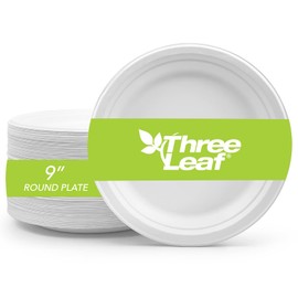 three leaf 9" BAGASSE ROUND PLATE, 25 Ct. Heavy-Duty- Super Strong- Natural- Eco-Friendly Disposable Bagasse Plates, 100% Biodegradable Eco-Friendly,Bagasse 9 inch Plates