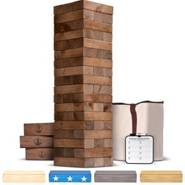 GoSports Giant Wooden Toppling Tower - Stacks Up to 5 ft - Brown Wood Stain