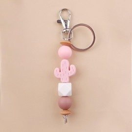 Jesemiah Cute Keychain for Women Cactus Elastic Silicone Beaded Key Ring for Car Keys Purses Charm Bag Pendant Decoration Key Chain Key Holder (Pink Cactus)