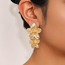 Gold Flower Earrings Statement Earrings for Women Large Floral Earring Jewelry Gift Spring Summer Accessories