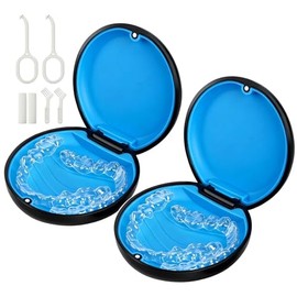 2 Pack Retainer Case, Compatible with Invisalign, Slim Aligner Case with Removal Tool, Aligner Seaters & Brush, Pocket Size Secure Magnetic Closure for Travel - Black
