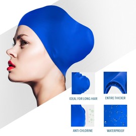 2 Pack Womens Silicone Swim Cap for Long Hair,3D Ergonomic Design Silicone Swimming Caps for Women Kids Men Adults Boys Girls with Ear Plug and Nose Clip(L)