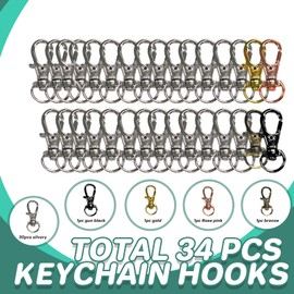 KAIRSORY Keychain, 68PCS Swivel Snap Hooks with Key Rings, Metal Lobster Claw Clasp,34PCS Keychains Clips Hooks and 34PCS Key Chain Rings,Keychain Rings for DIY Crafts,Jewelry Making Silver/Mix
