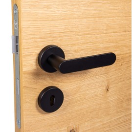 JUVA Shape Door Handle Set Black Door Fitting Vintage Door Handle Room Door - Shape | Rosette Set BB - Deadlock | Handle Pair Aluminium for Interior Doors | 1 Pair - Design Door Handle Set with Screws