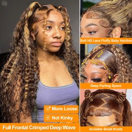 La Denna 4/27 Ombre Blonde Skunk Stripe Wig Pre Plucked 180 Density Highlight Lace Front Wig Human Hair 13X6 Deep Wave Brown Blonde Highlighted Wigs Mongolian Curly Human Hair Wigs for Women 30 Inch