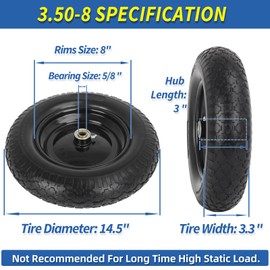 GICOOL 14.5" Wheelbarrow Tire, Fit 4.00/4.80-8, 3.50-8" Flat-free Solid Tire and Wheel with 5/8" Axle Bore Hole, 3-6" Centered Hub for Wheelbarrow Trolley Dolly Lawn Mover Go Kart Replacement