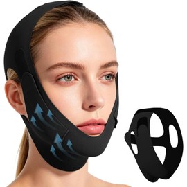Faja Papada Facial Lifting，Correa Facial para V-Lifting ，Banda reafirmante facial para mentón，Reutilizable y ajustable，Elástico y muy elástico，Eliminar la Flacidez de la Piel(Negro)
