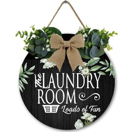 The Laundry Room Loads Of Fun Sign,Laundry Room Wall Decor,Rustic Round Wooden Sign,For Home, Office, Store Or Restaurant