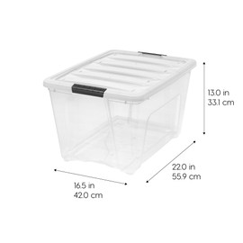 IRIS USA 54 Qt Stackable Plastic Storage Bins with Lids, 6 Pack - BPA-Free, Made in USA - See-Through Organizing Solution, Latches, Durable Nestable Containers, Secure Pull Handle - Clear/White
