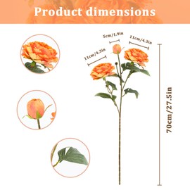 GrainBuds Orange Peonies Artificial Flowers,4 Pcs Faux Silk Peonies with Stems Real Look,Peony Bush Fake Flowers for Floral Arrangements Wedding Decorations for Home Decor (Orange)