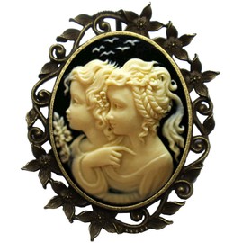 Yspace Cameo Brooch Pin Classic Decor Antique Brass Necklace Combination Fashion Jewelry Pouch for Gift (True Friend)