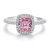 Adjustable Silver Rings For Women Simulated Diamond Square Pink Ring