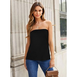 Womens Strapless Tops Summer Bandeau Tube Top Casual Loose Tunics Backless Sleeveless Blouse (Black, S)