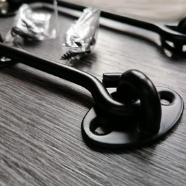 VENGABY Pack of 4 Storm Hooks, Cabin Hooks with Eyelet, Stainless Steel Door Hooks, Window Hooks, Storm Hooks for Swing Door, Wood, Shutters, Wood, Barn Door, Garden Gate, Latch with Mounting (Black,