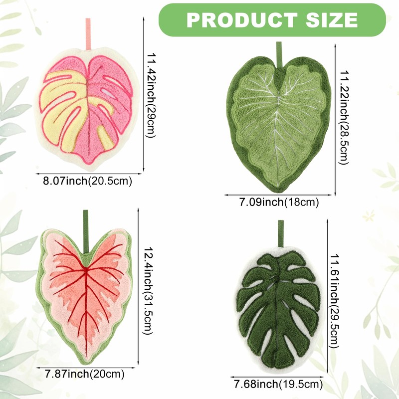 4Pcs Leaf Shaped Hand Towels, Hanging Kitchen Towels, Decorative Bathroom