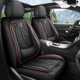 otoez Leather Car Seat Covers Full Set, Breathable Waterproof Nappa Leather Front Rear Car Seat Protectors with Lumbar Support, Universal Automotive Seat Covers for Most Cars SUV Truck Sedan (Black)