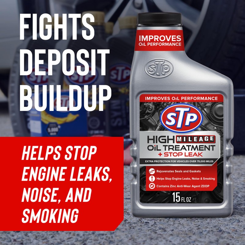 STP High Mileage Oil Treatment + Stop Leak Engine Oil