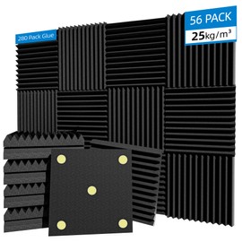 56 Pack Sound Proof Foam Panels |1"×12"×12" Quick-Recovery Soundproof Wall Panels | High Density Sound Dampening Panels for Home Studio |With Adhesive Stickers 280PCS (Black)