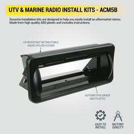 Scosche ACM5B Universal Marine Radio Cover - Water Resistant Boat Dash Radio Protector Shield with Spring Loaded Flip-Up Retractable Door, Single DIN Marine Stereo Kit - Durable Boat Accessory - Black