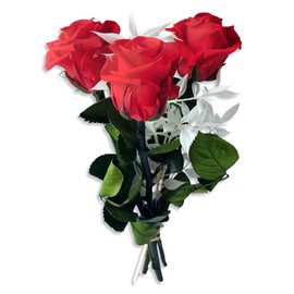 Hand-tied Rose Bouquet with 3 Roses and Ruscus - Real Eternal Roses 3 Years Shelf Life - Roses with Stems Height 26 cm - Made in Germany (Red)
