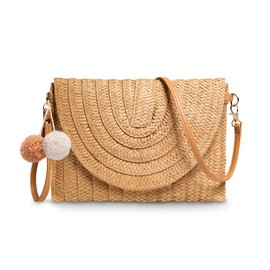 BTHRORO Strohtaschen für Damen, Sommer Geflochtene Tasche Strand Geldbörse Stroh Handtasche Crossbody Tasche für Damenreisen Urlaub